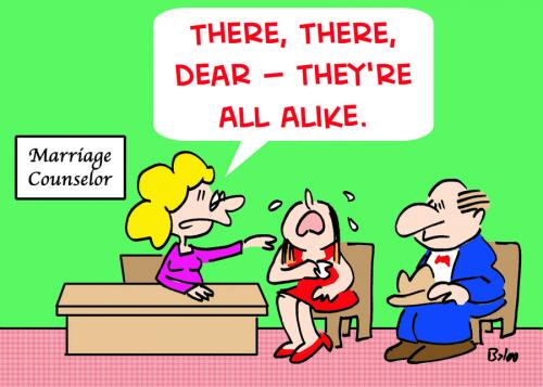 Cartoon: MARRIAGE COUNSELOR ALL ALIKE (medium) by rmay tagged marriage,counselor,all,alike
