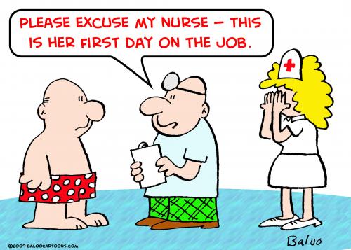 Cartoon: nurse first day on job (medium) by rmay tagged nurse,first,day,on,job