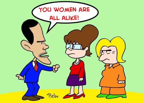 Cartoon: OBAMA HILLARY SARAH PALIN (medium) by rmay tagged obama,hillary,sarah,palin,women,all,alike