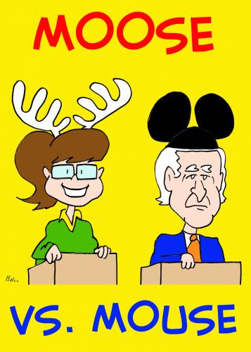 Cartoon: SARAH PALIN MOOSE VS. MOUSE (medium) by rmay tagged sarah,palin,joe,biden,moose,vs,mouse