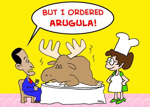 Cartoon: SARAH PALIN OBAMA MOOSE ARUGULA (medium) by rmay tagged sarah,palin,obama,moose,arugula